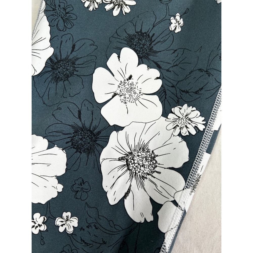 Mono B Floral High Waisted Athletic Leggings Teal White APH2291 Womens Medium - Picture 4 of 5